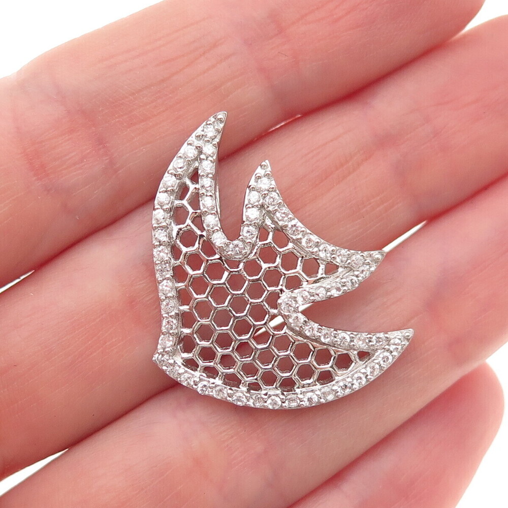925 Sterling Silver Round-Cut C Z Angelfish Slide Charm Pendant